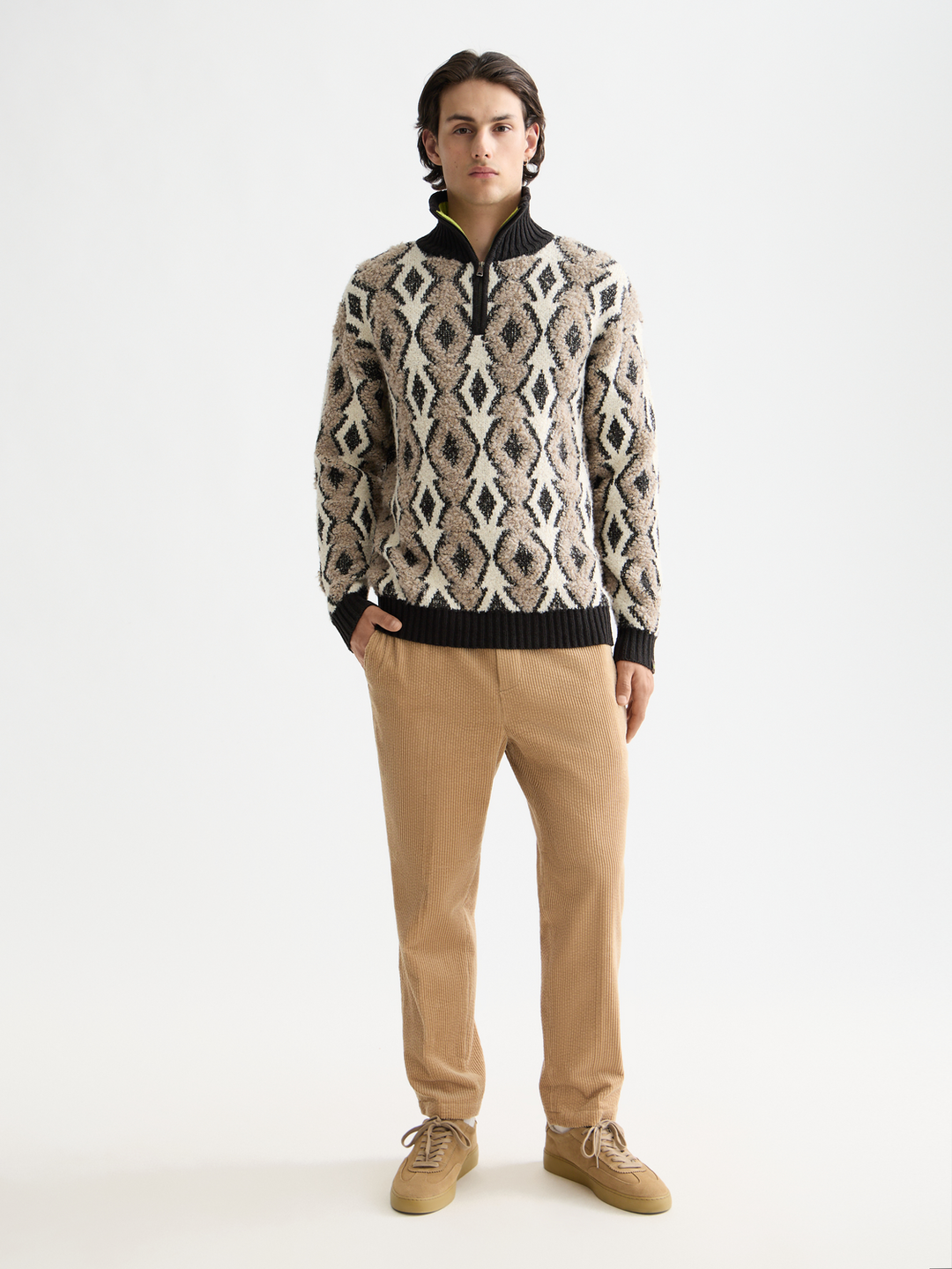 Argyles Jacquard Dropped Shoulder Pullover