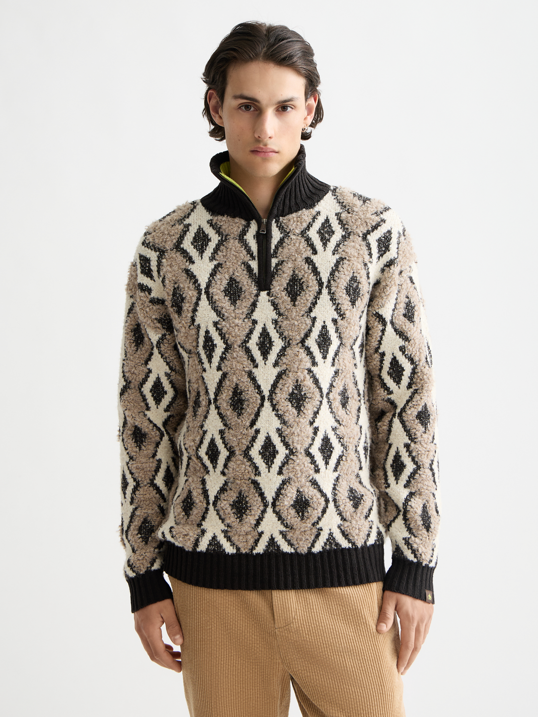 Argyles Jacquard Dropped Shoulder Pullover