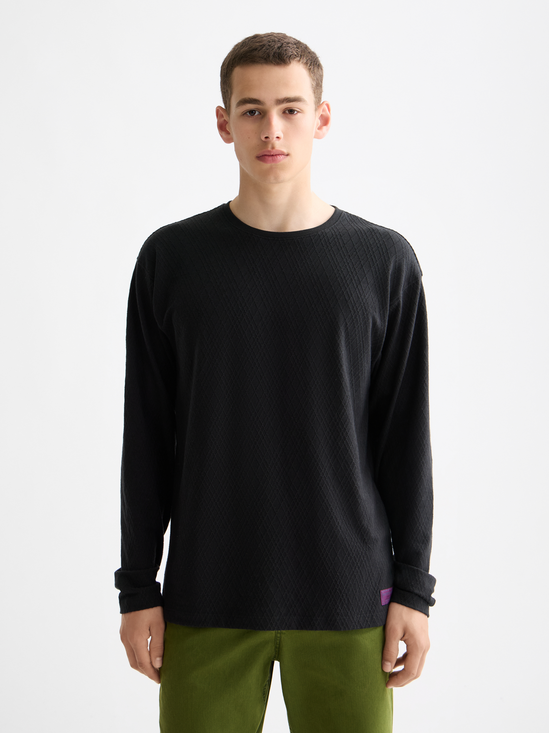 Relaxed fit jacquard knit long-sleeved t-shirt