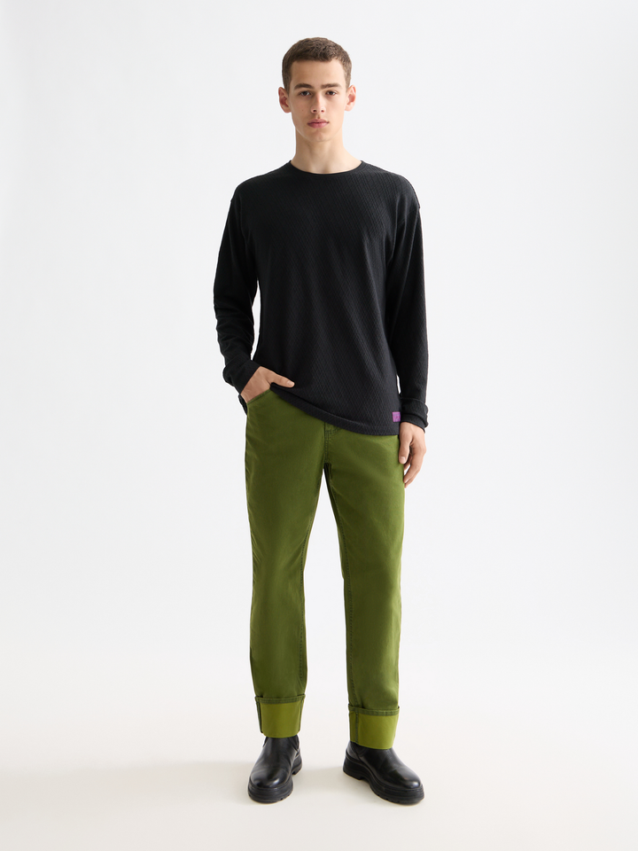Relaxed fit jacquard knit long-sleeved t-shirt
