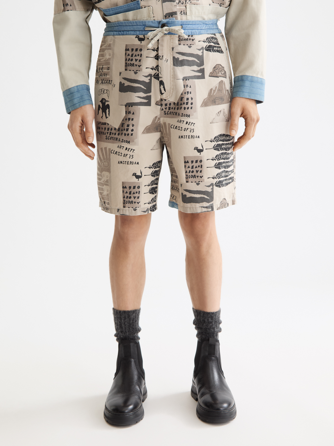 Loose-fit printed washed bermuda shorts