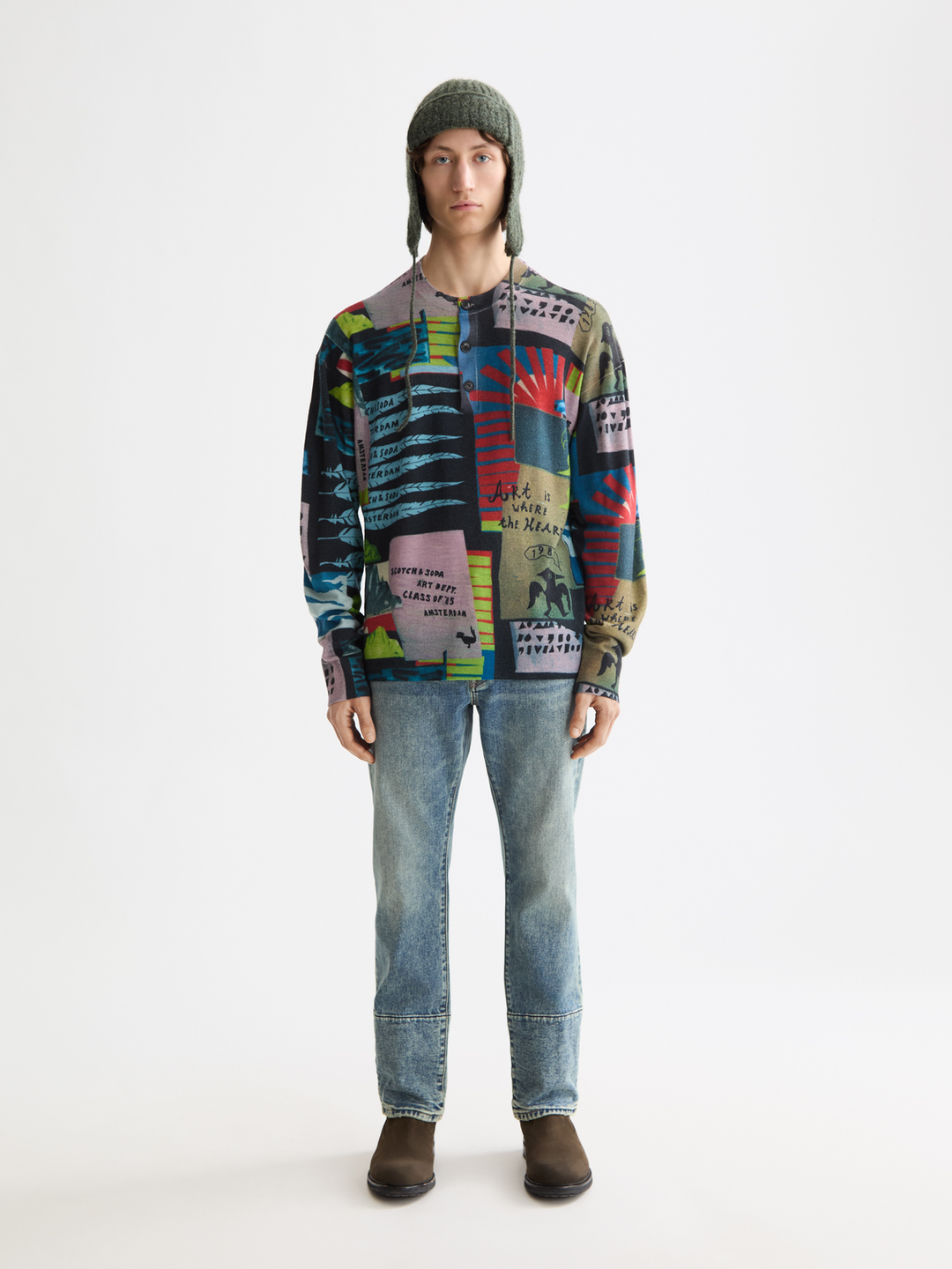 Relaxed-fit printed henley