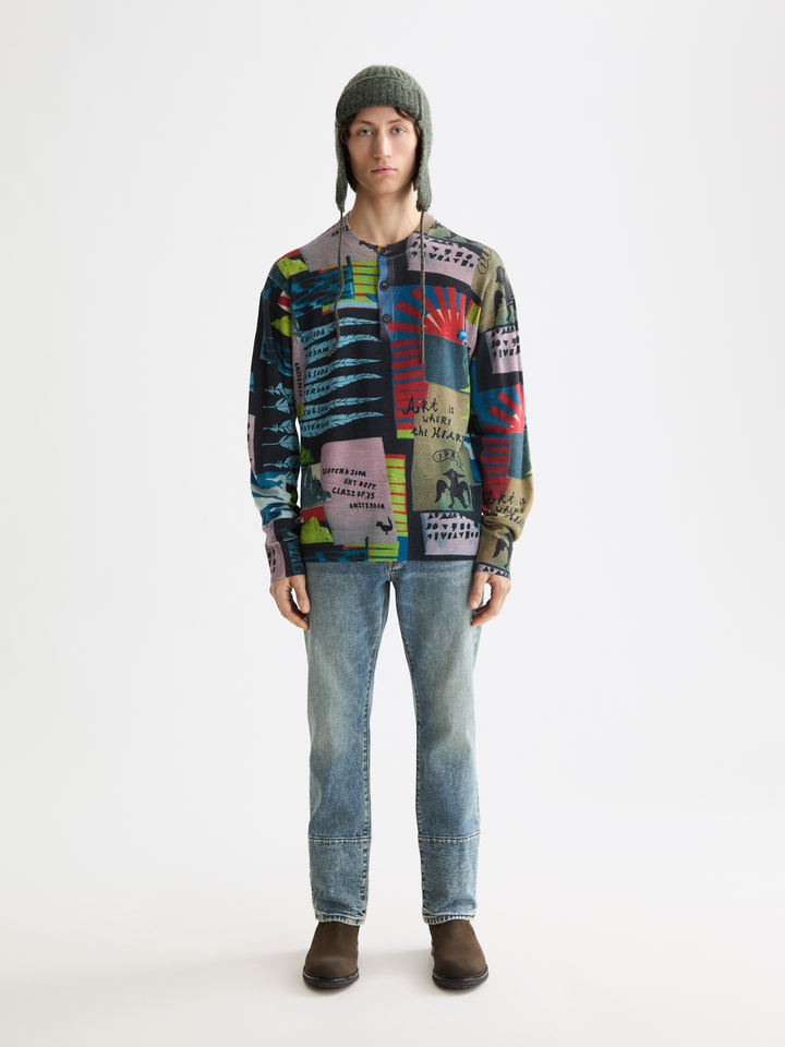 Relaxed-fit printed henley