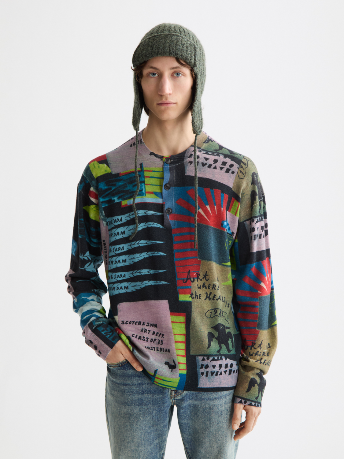 Relaxed-fit printed henley