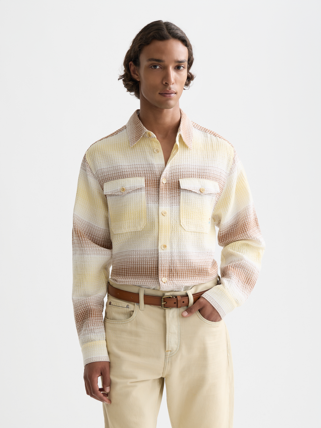 Waffle Structure Stripe Shirt