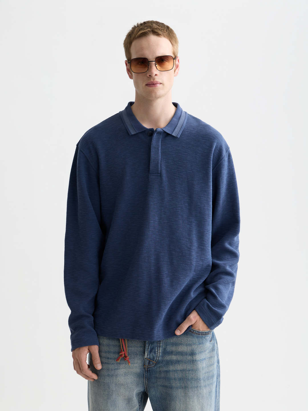 Structured Relaxed Long-Sleeved Polo