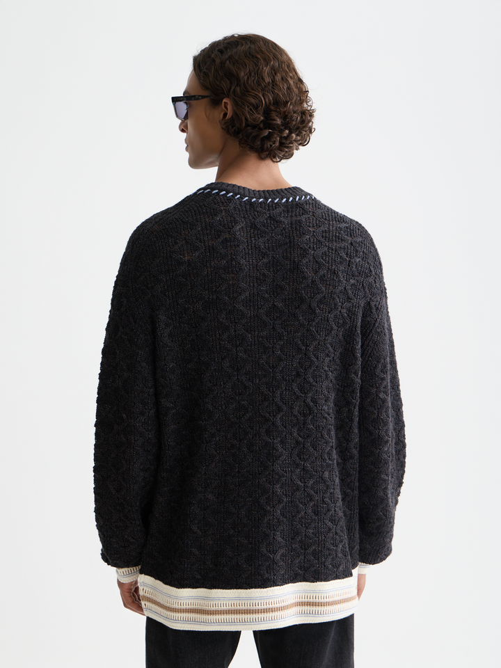 V-Neck Cable Loose Pullover