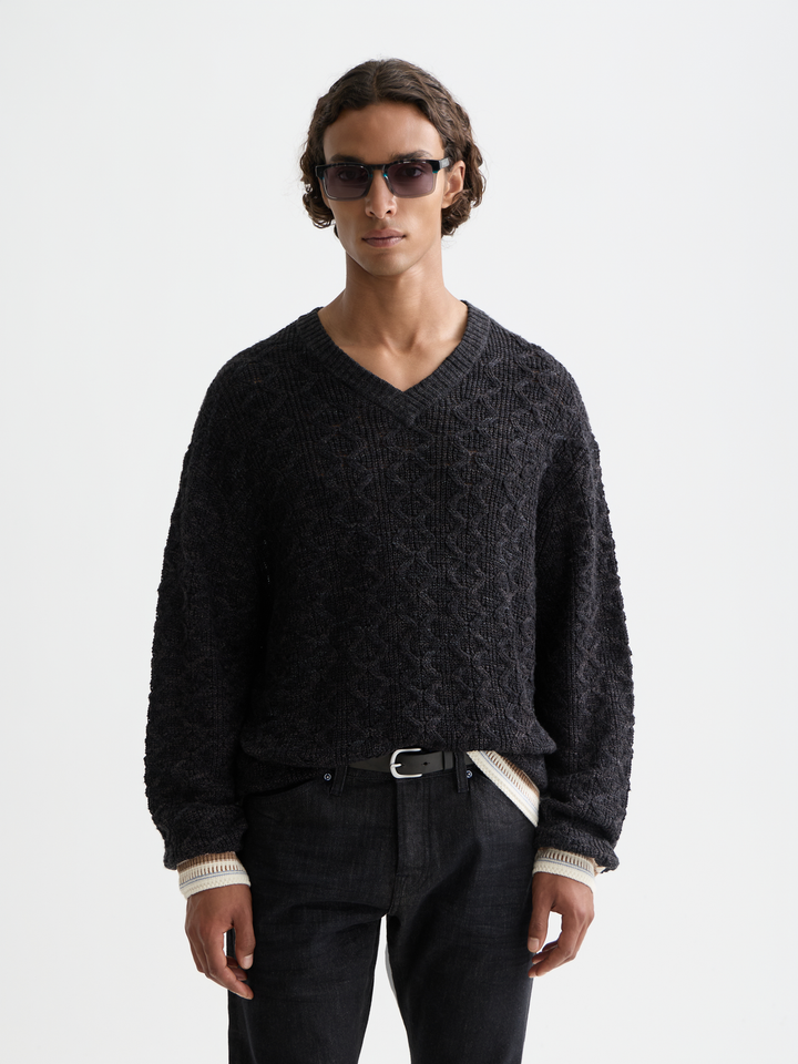 V-Neck Cable Loose Pullover