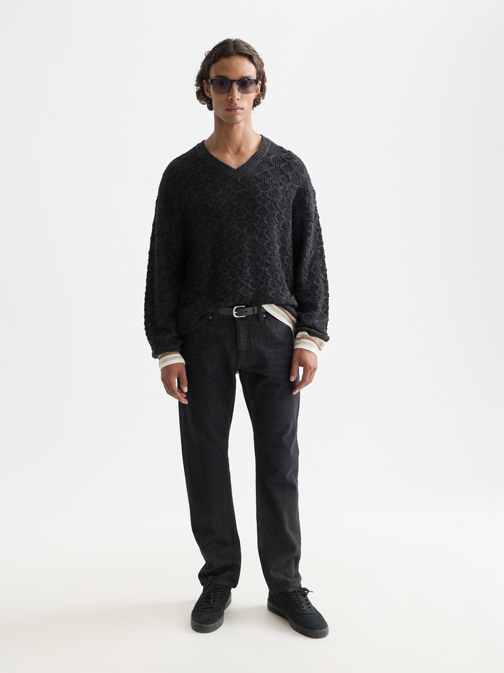 V-Neck Cable Loose Pullover