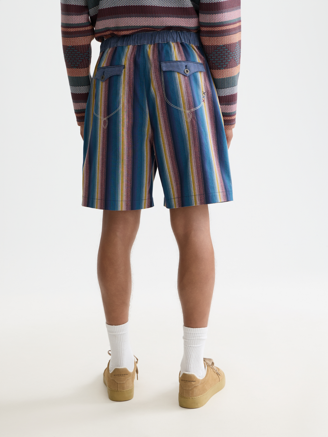 Western Detailed Striped Cotton Loose Bermuda Shorts