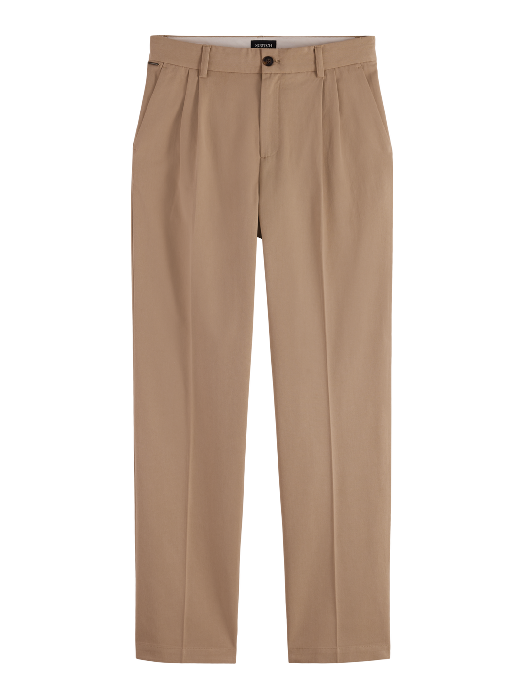 Pleated cotton/lyocell twill relaxed straight fit chino