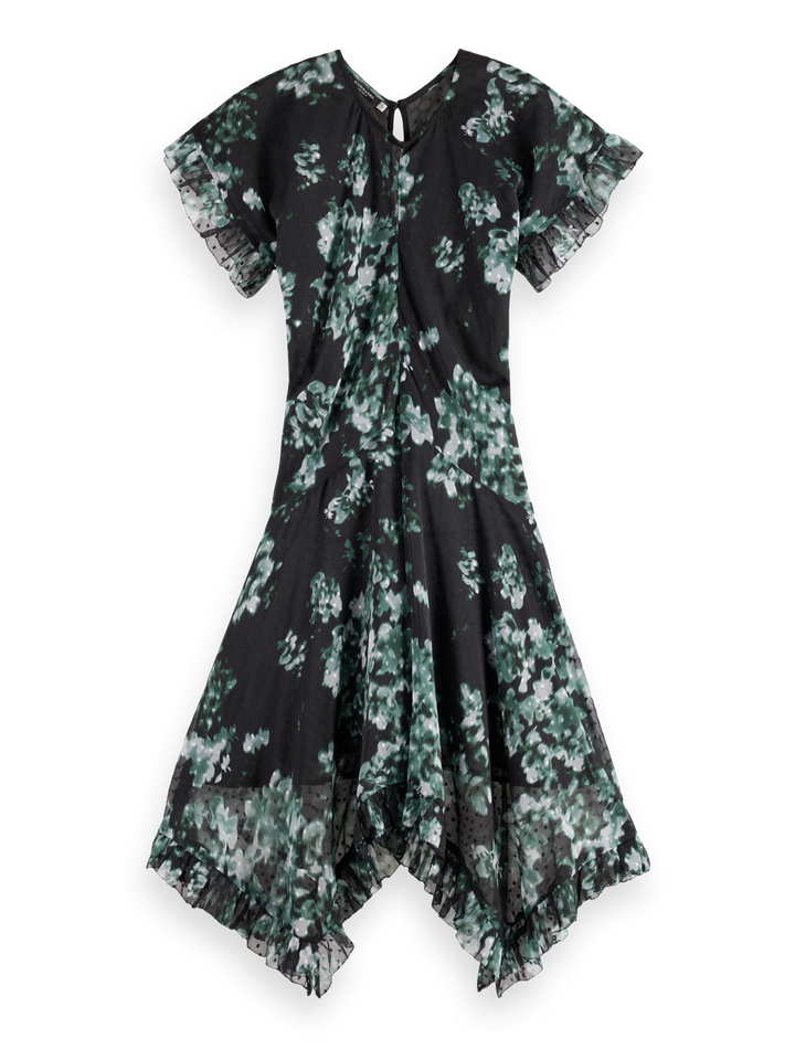 Printed Fil Coupe Mini Ruffle Dress