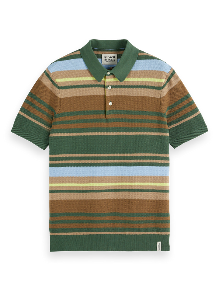 Structured knitted striped polo
