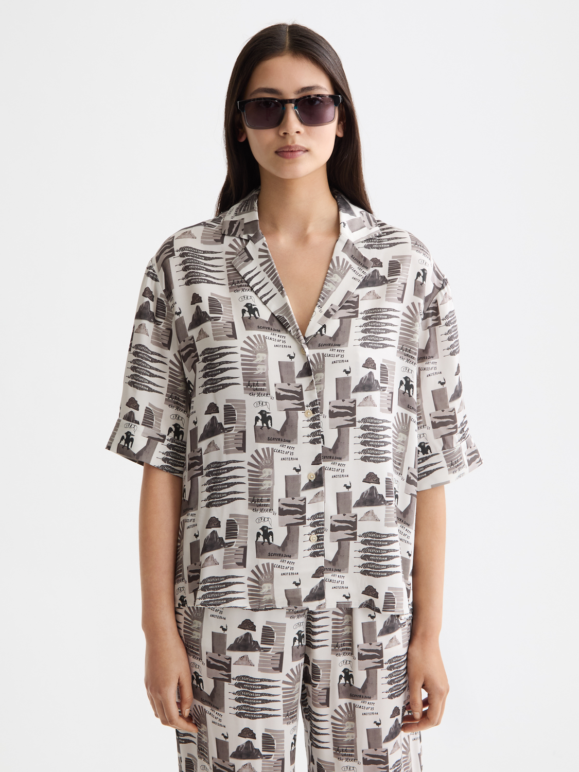 Printed short sleeve fluid shirt