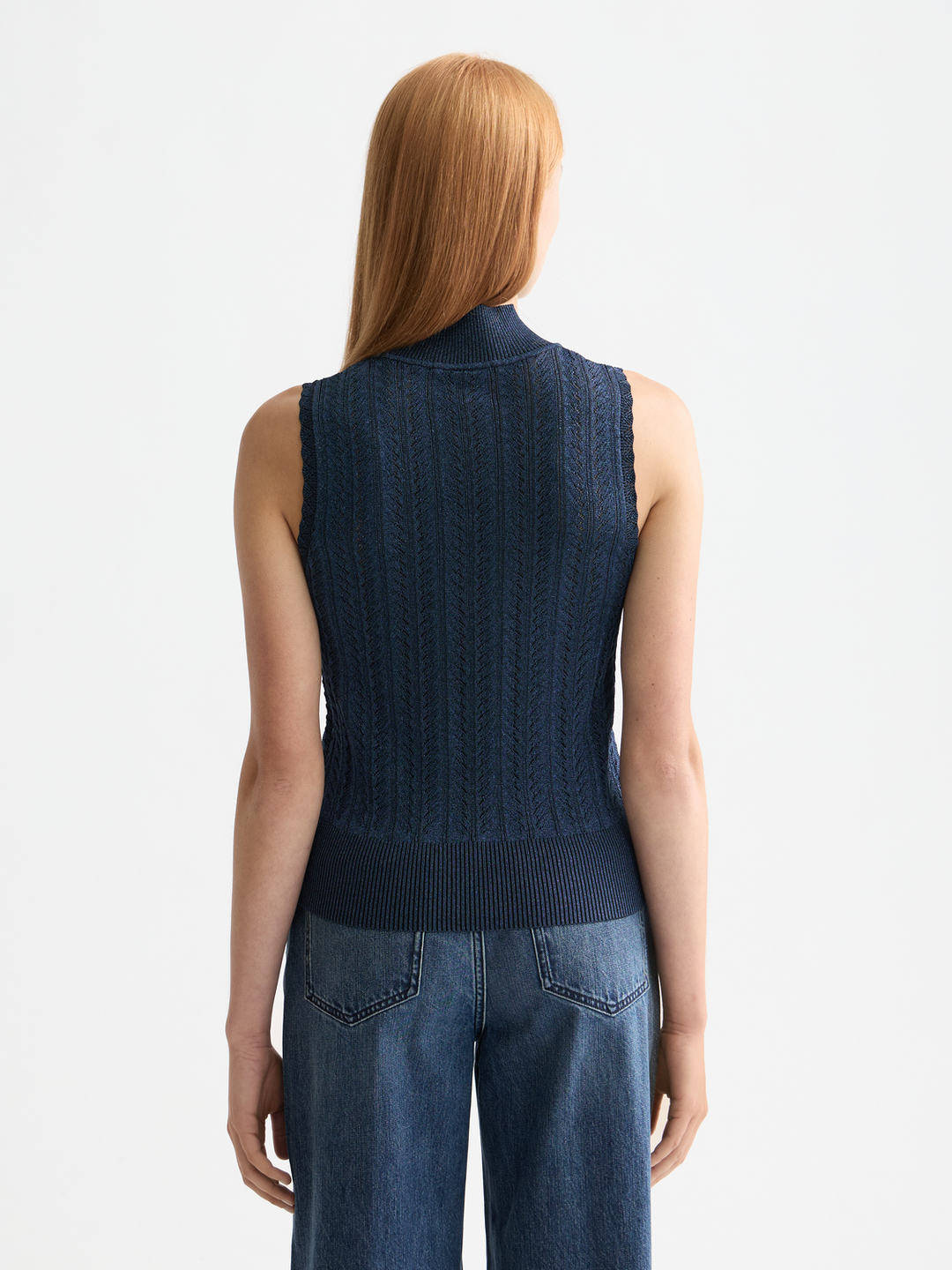 Metallic pointelle knitted tank