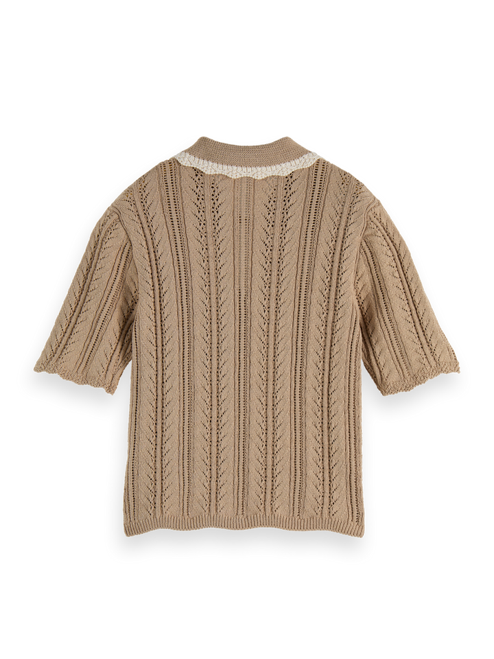 Pointelle collared knitted polo