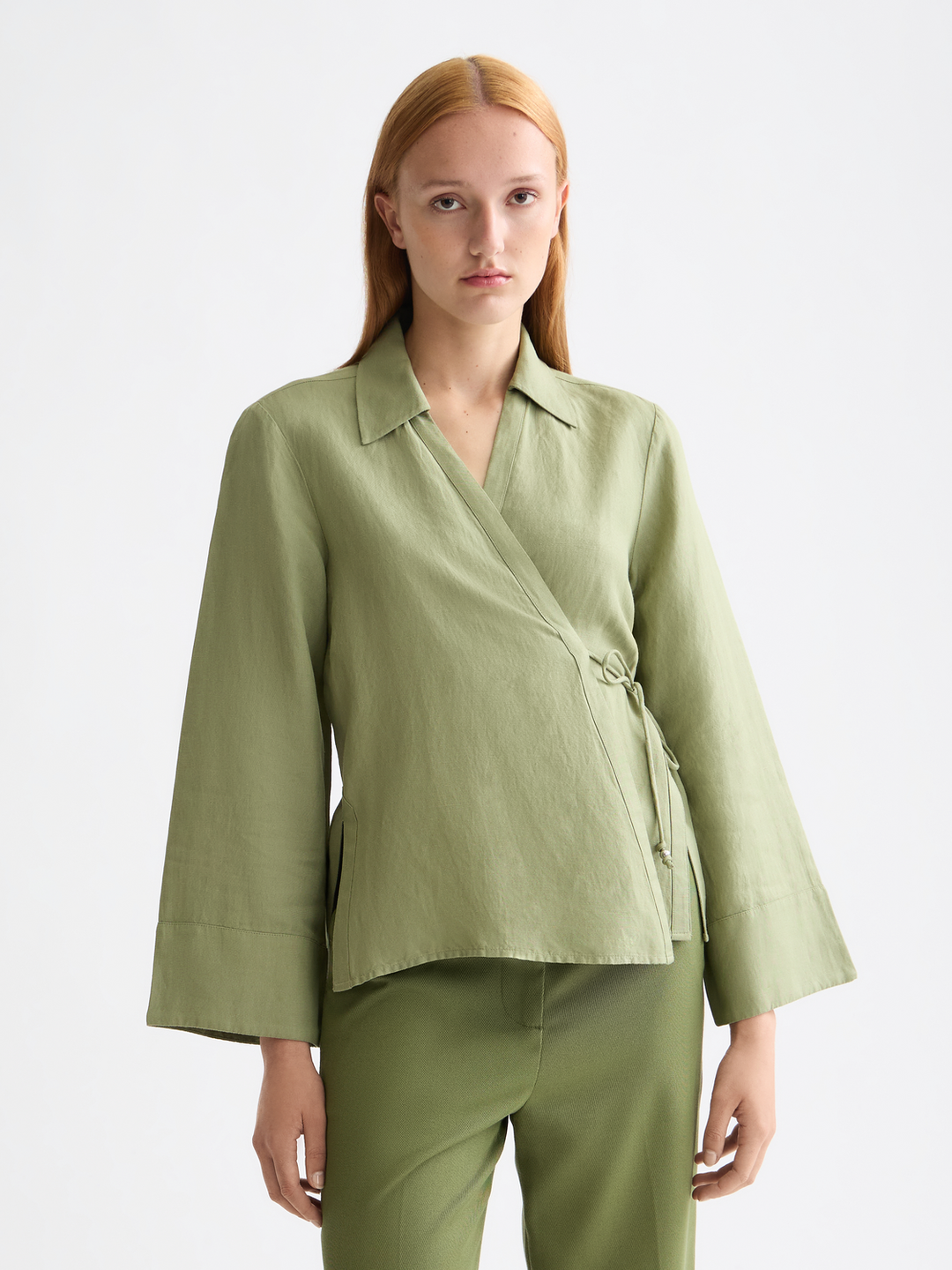 Wrap shirt with tie closure