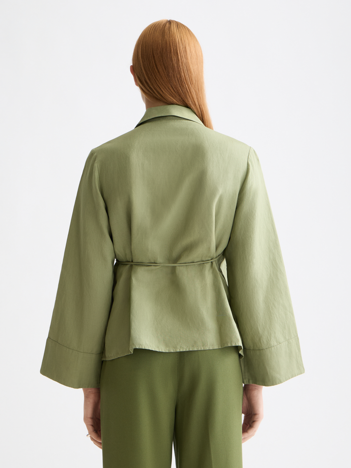 Wrap shirt with tie closure