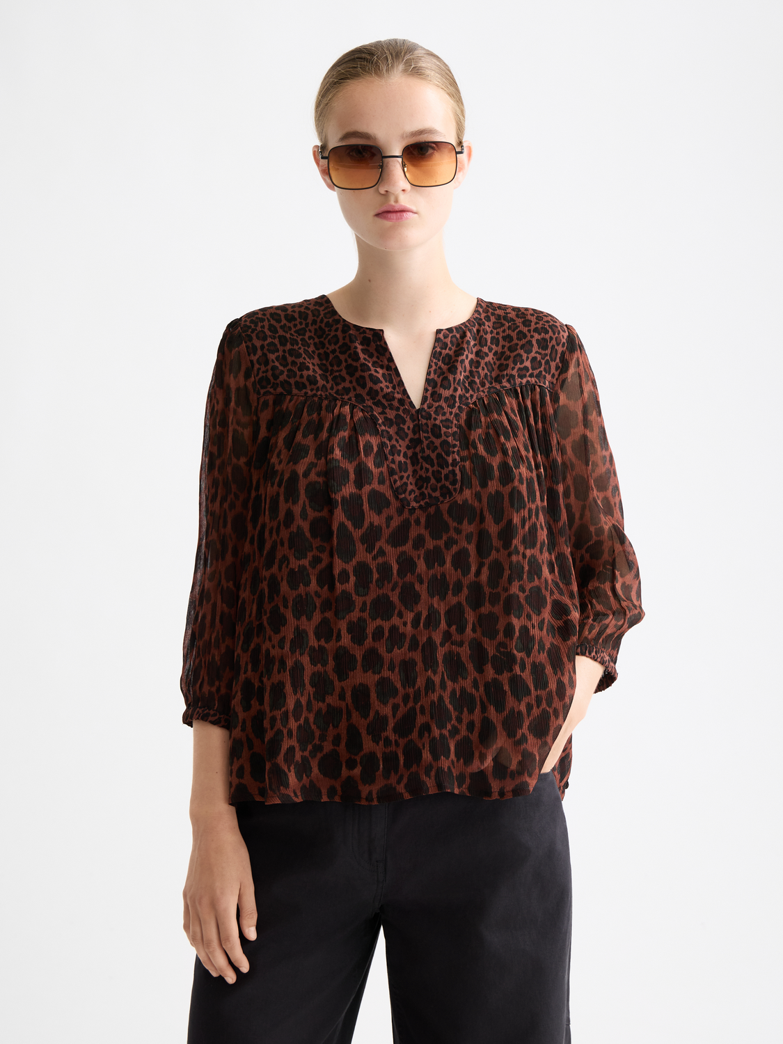 Contrast yoke short sleeve top
