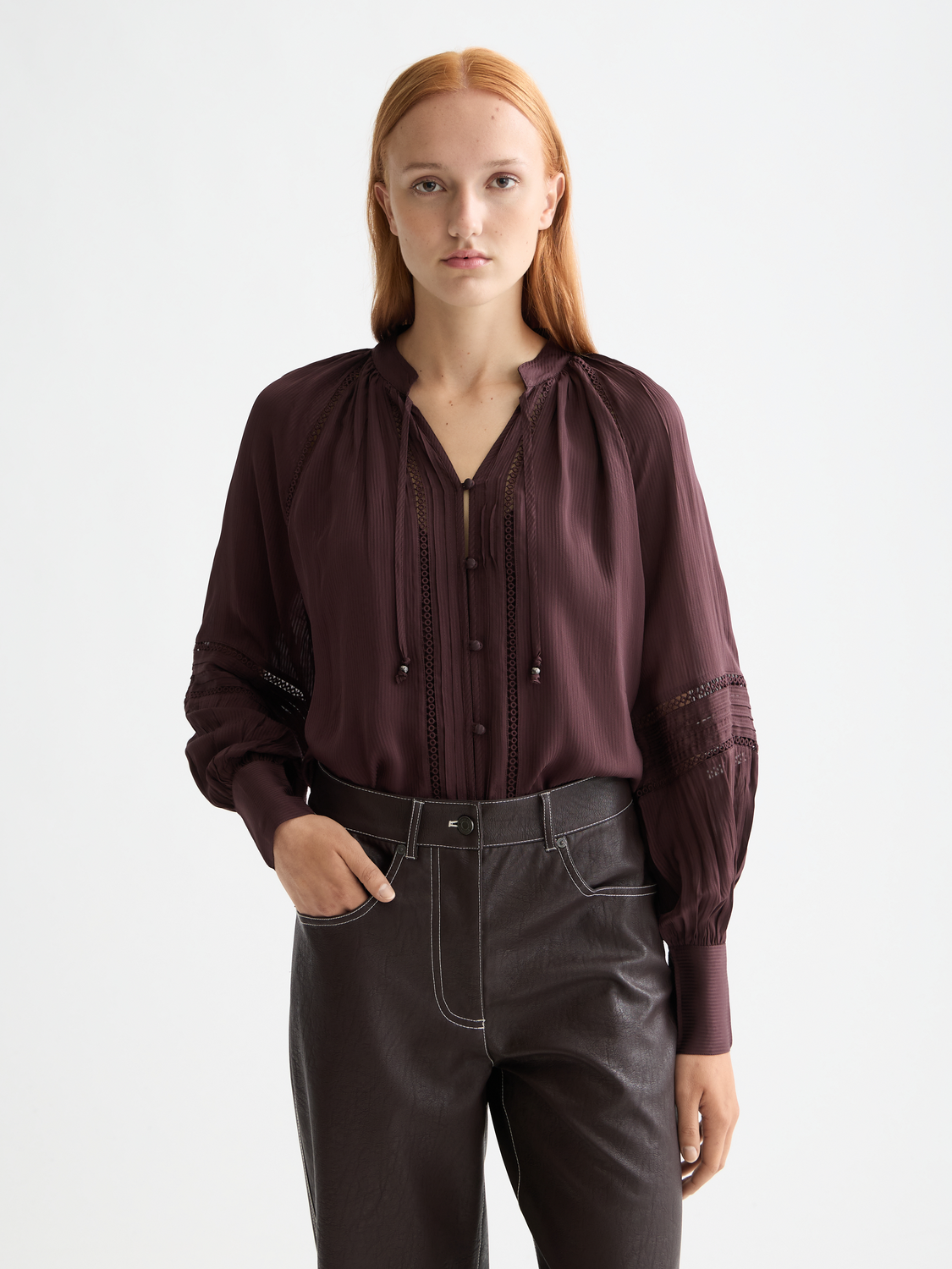 Shirt with lace and ties
