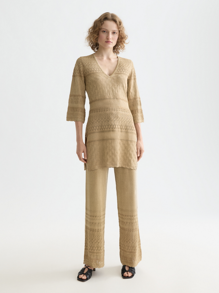 Metallic pointelle pullover