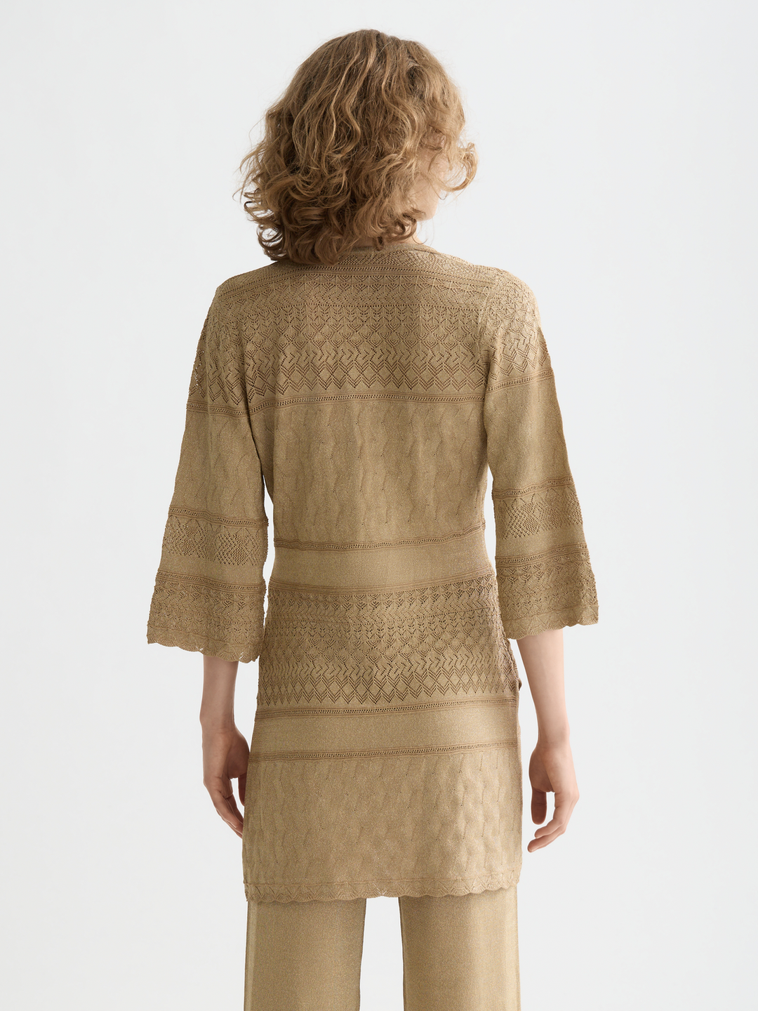 Metallic pointelle pullover