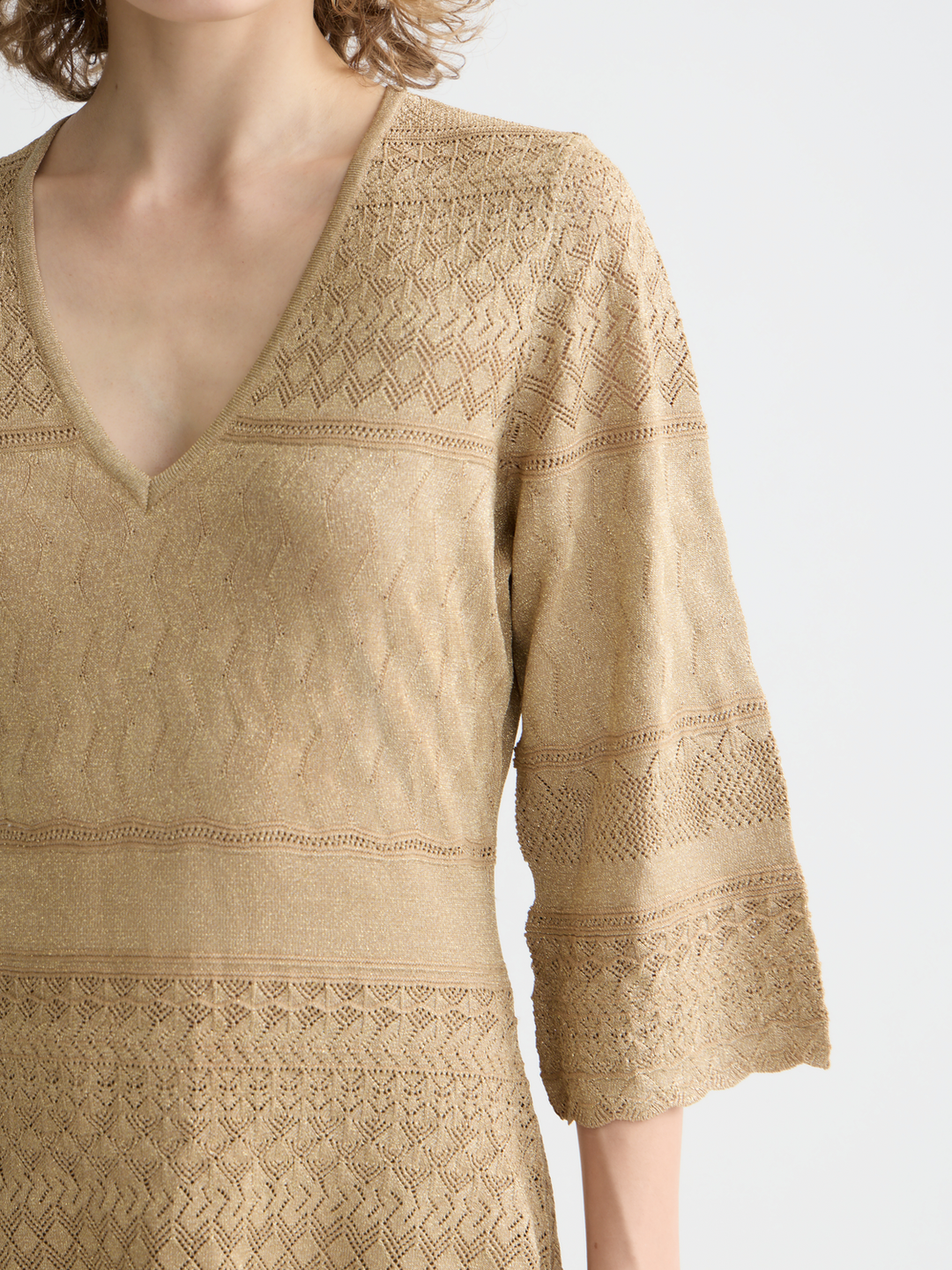 Metallic pointelle pullover