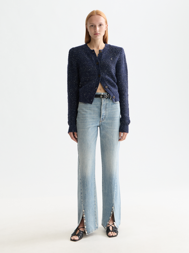 Metallic crew neck cardigan