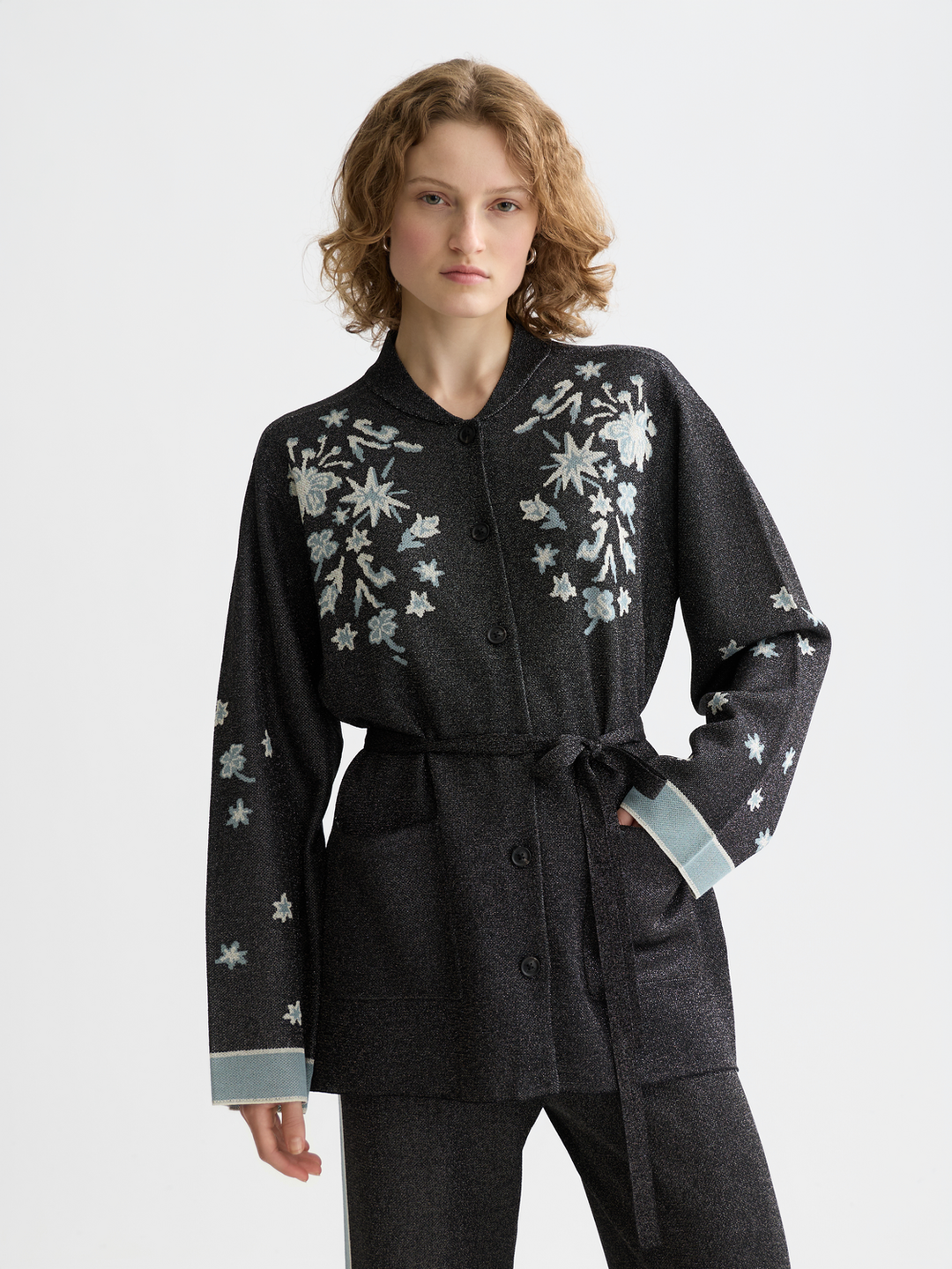 40 Years Jacquard Belted Knitted Jacket