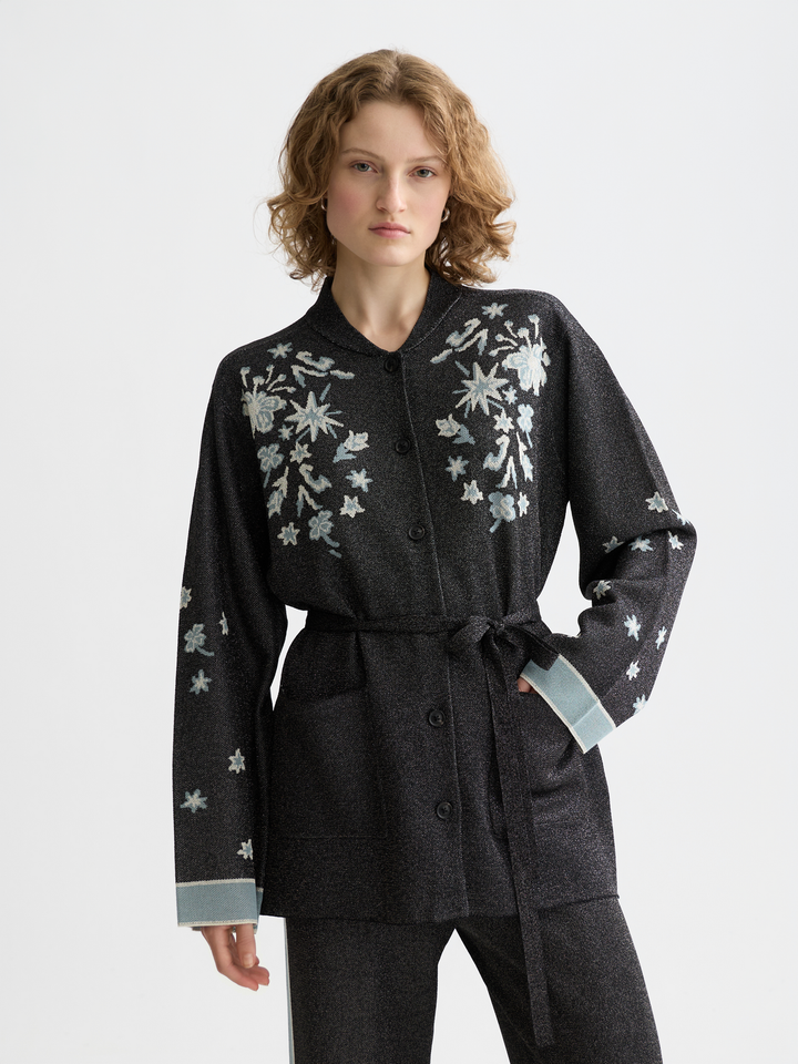 40 Years Jacquard Belted Knitted Jacket