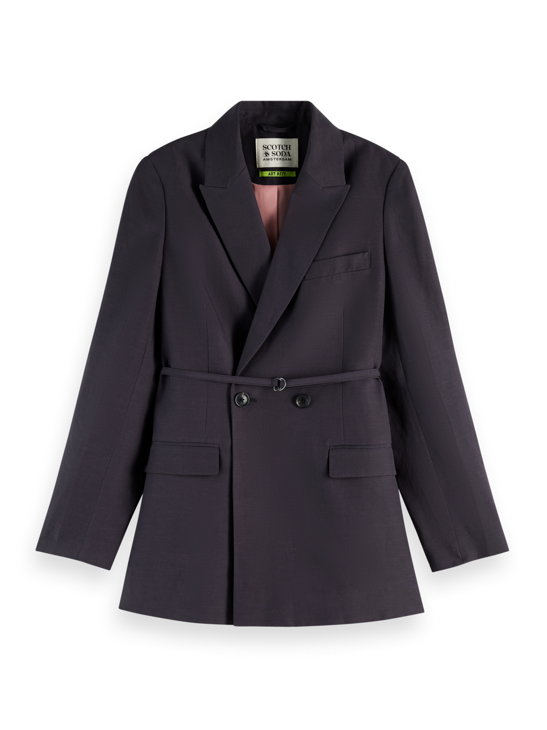 Double breasted belted drapey blazer