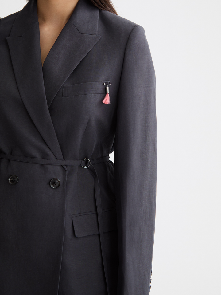 Double breasted belted drapey blazer