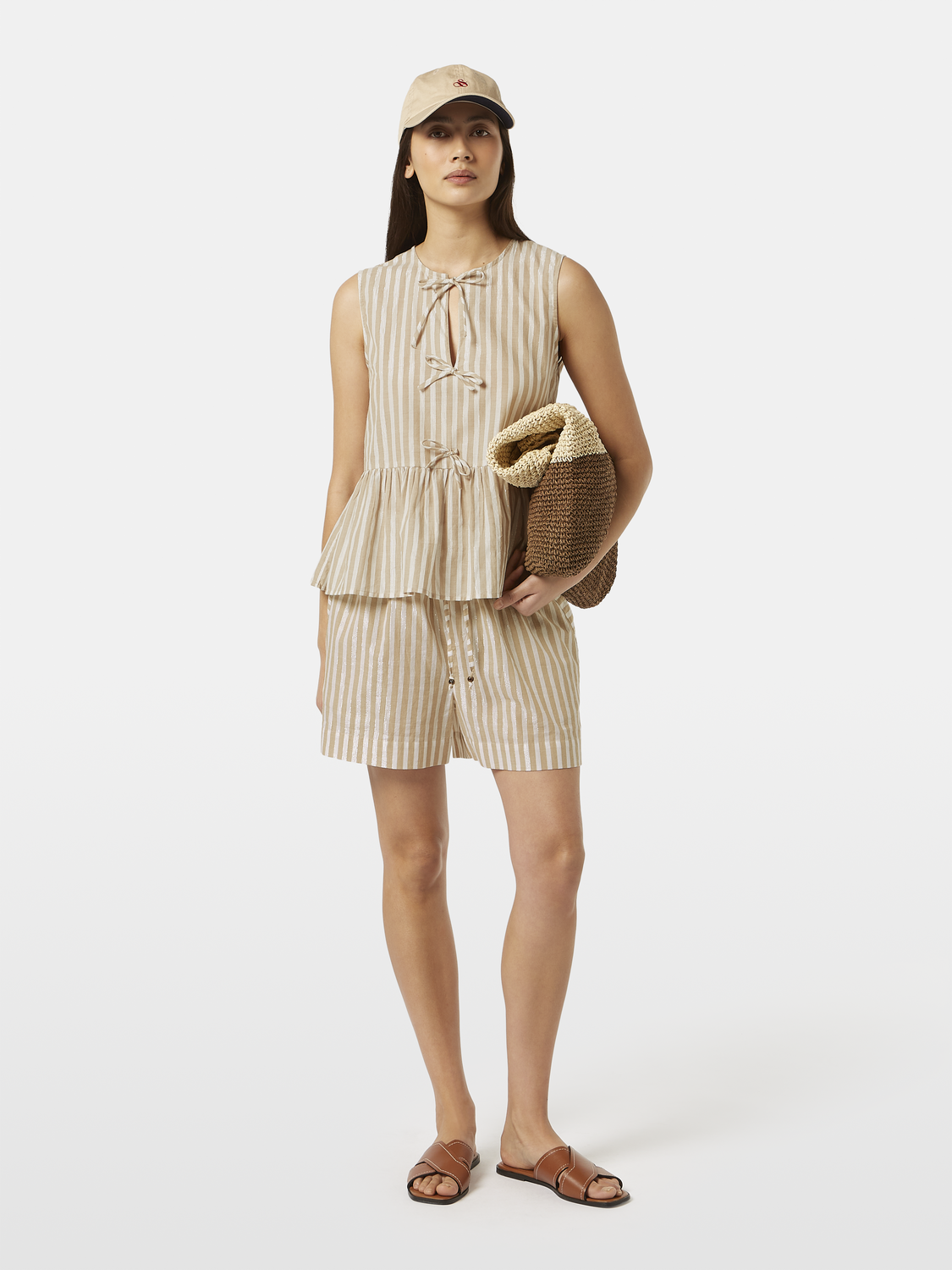 High rise Lurex stripe printed shorts