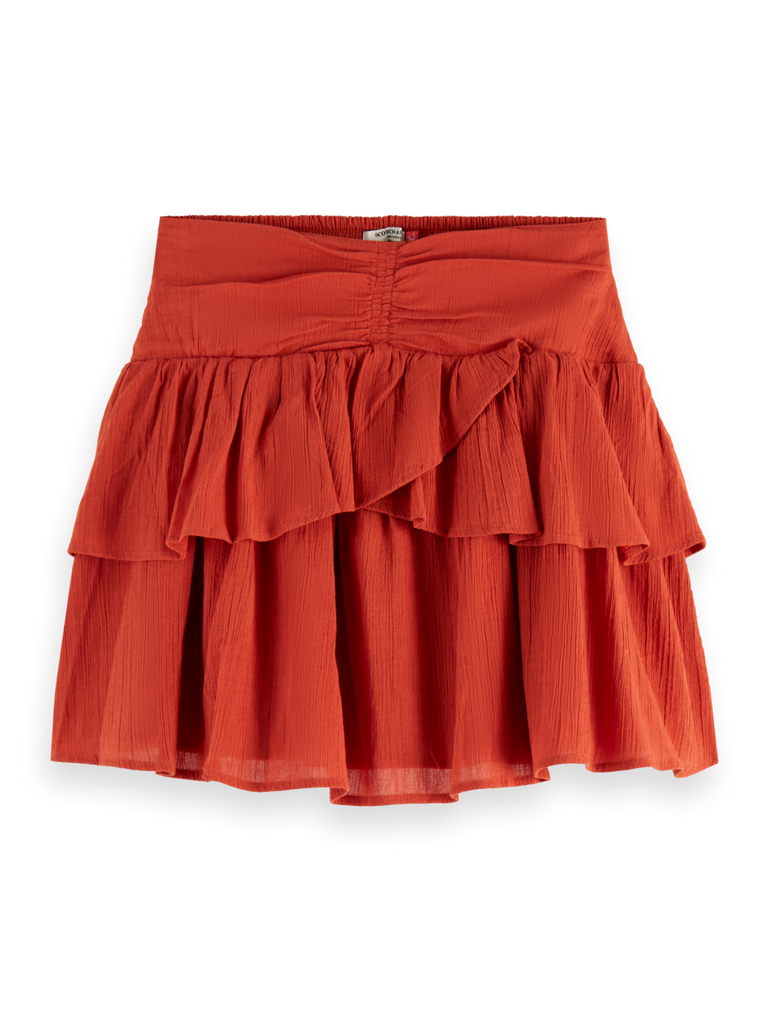 Crinkle gauze gathered and smocked mini skirt