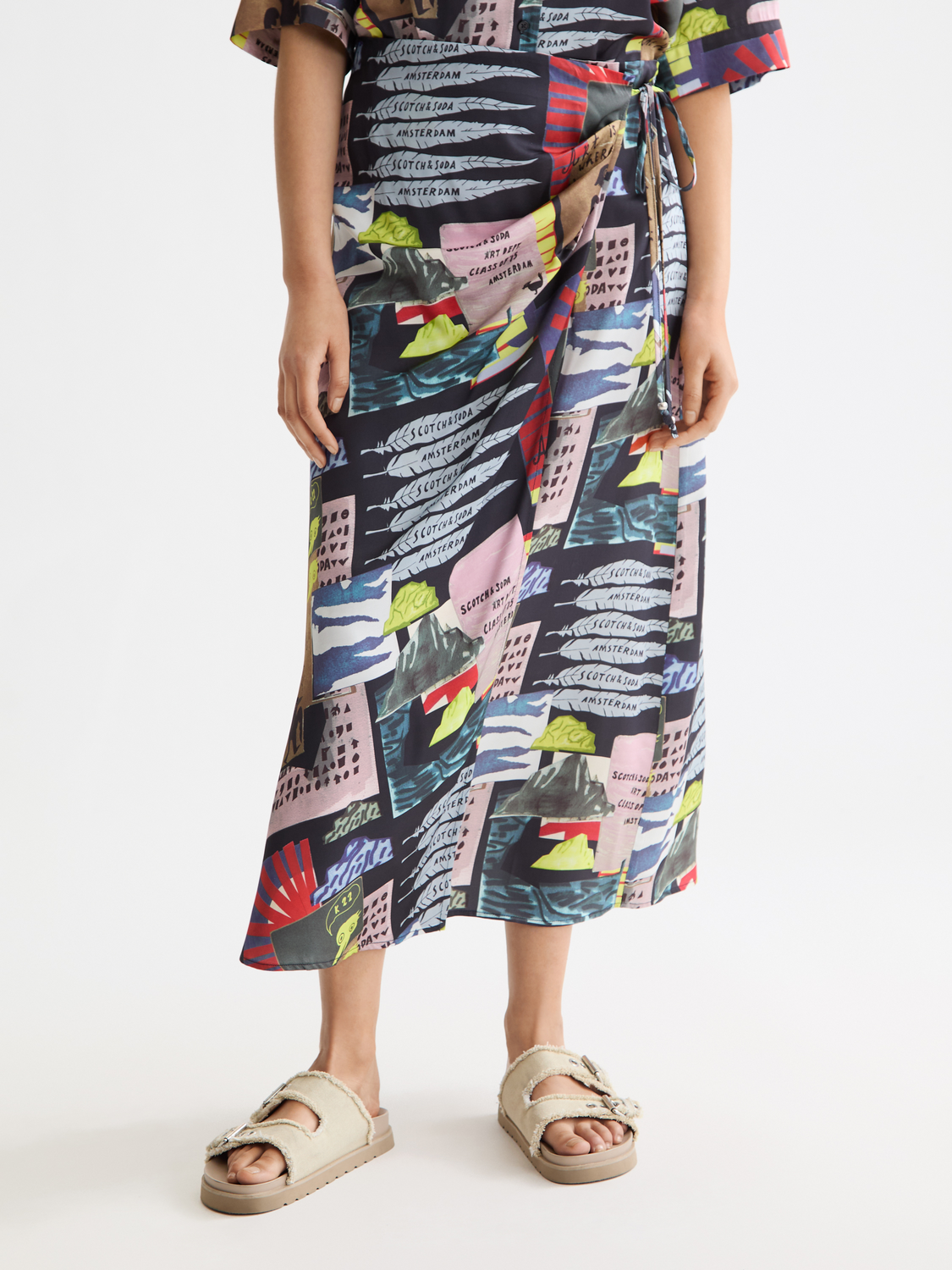 High rise midi wrap skirt