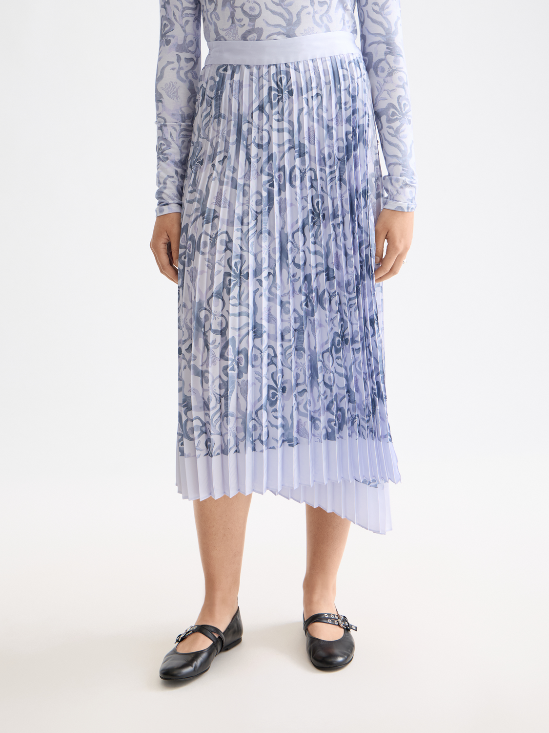 Asymmetrical pleated wrap midi skirt