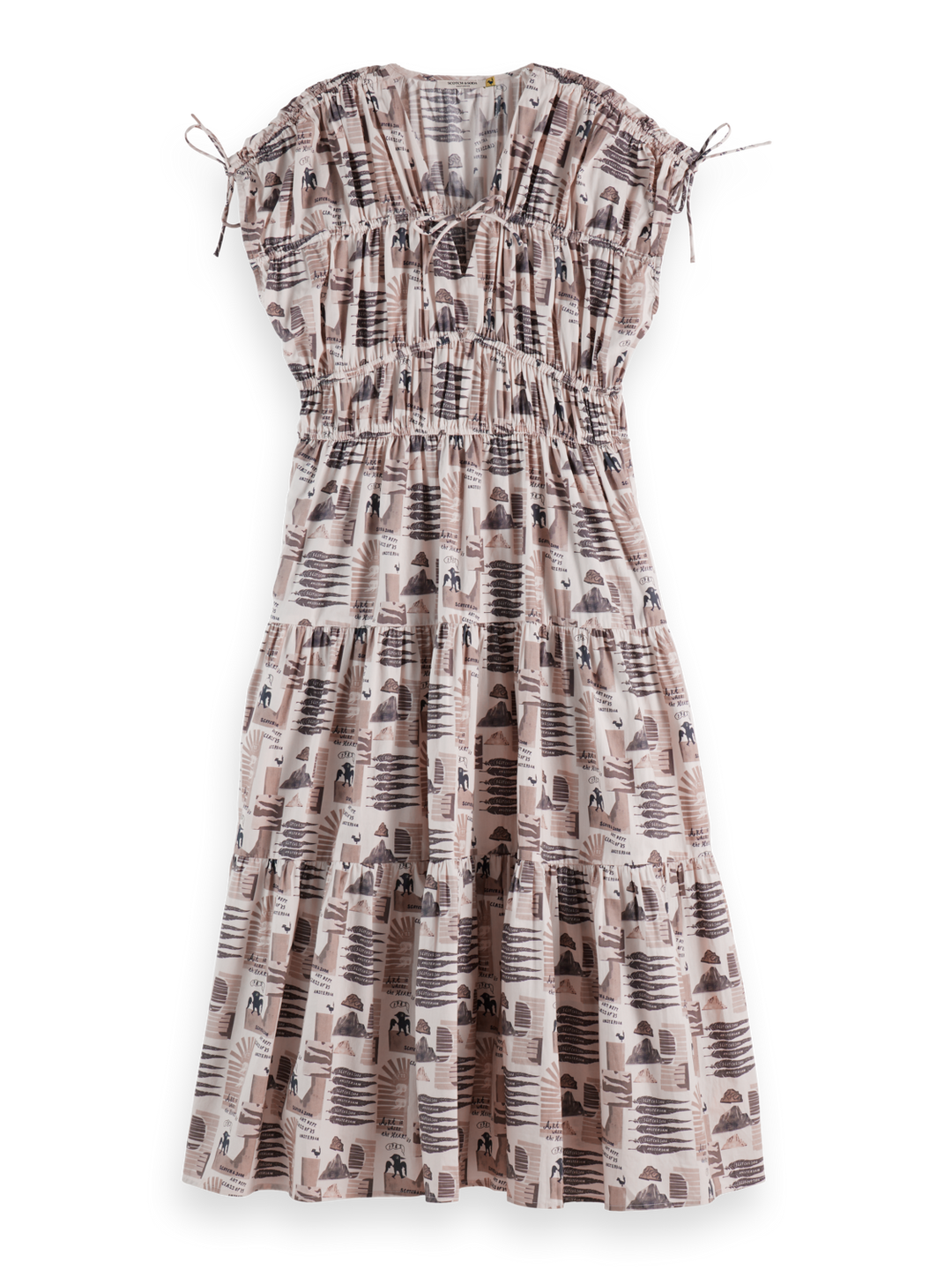 Gathered midi dress with tied details