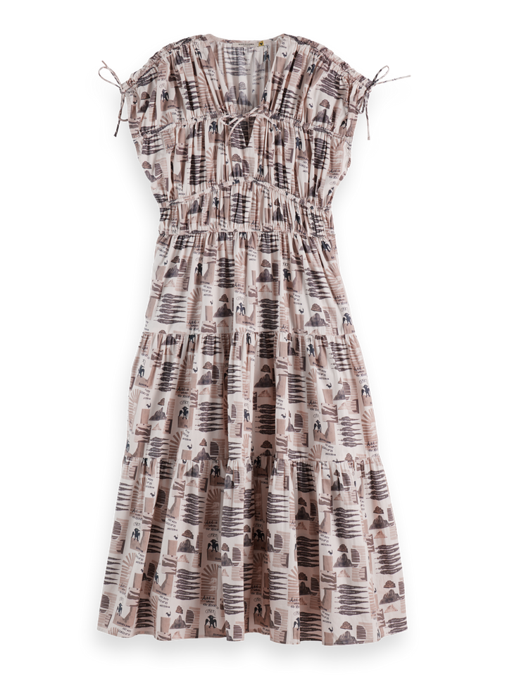 Gathered midi dress with tied details