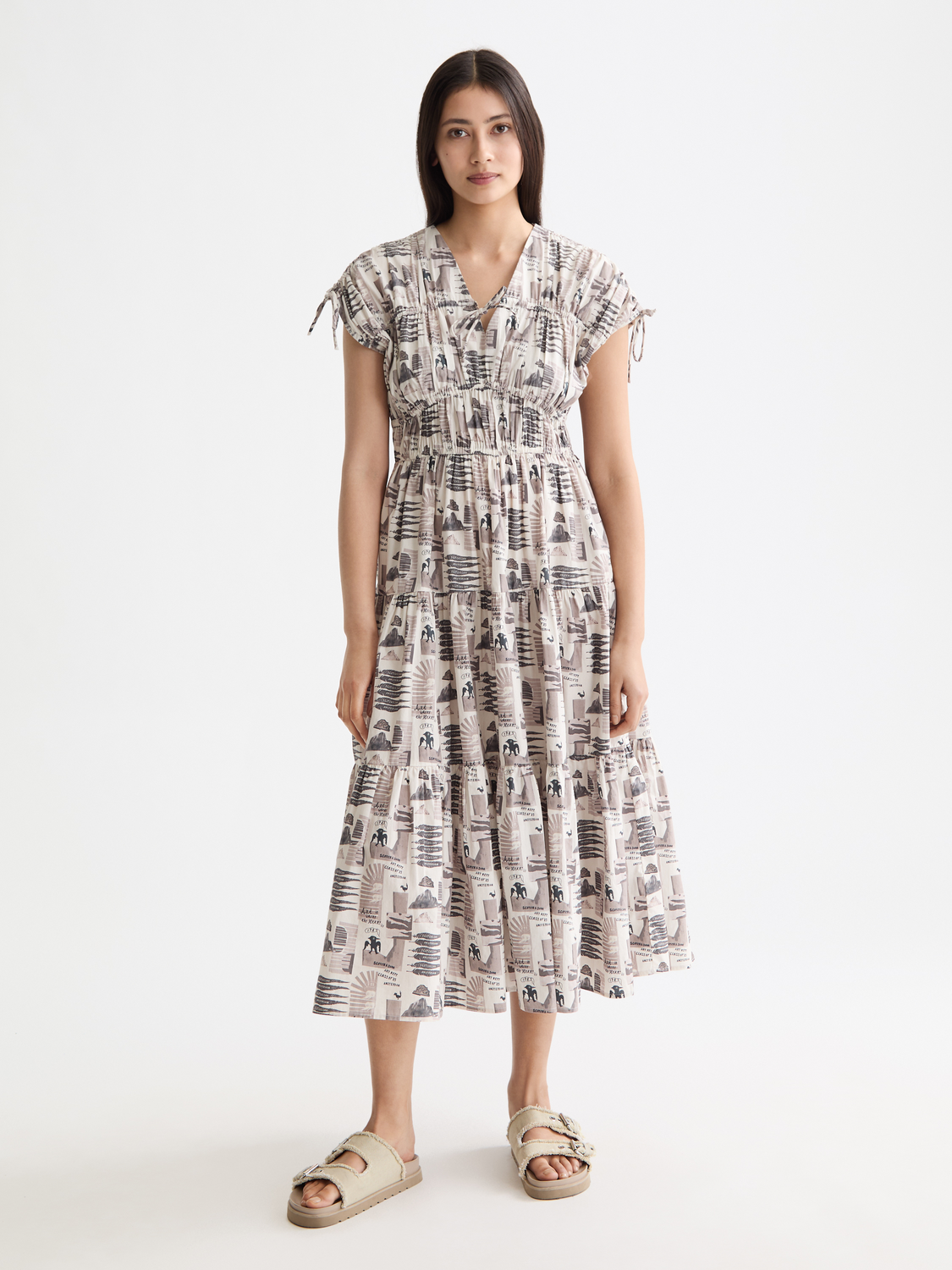 Gathered midi dress with tied details