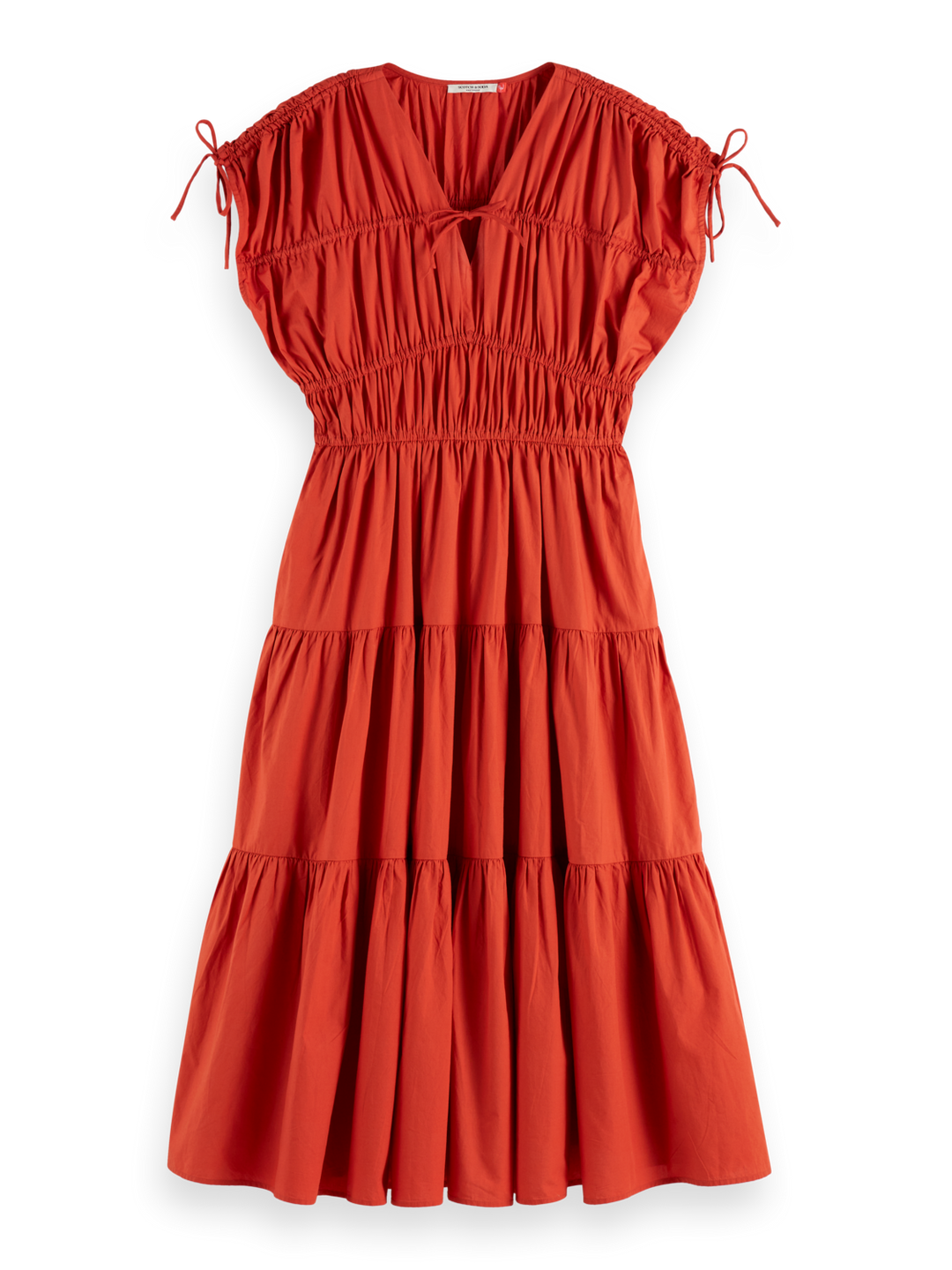 Gathered midi dress with tied details