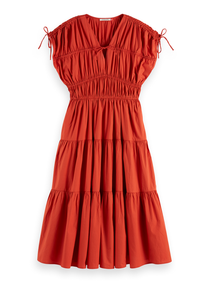 Gathered midi dress with tied details