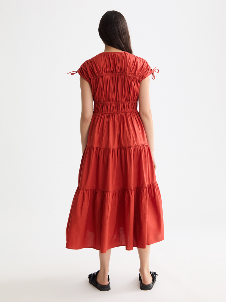 Gathered midi dress with tied details