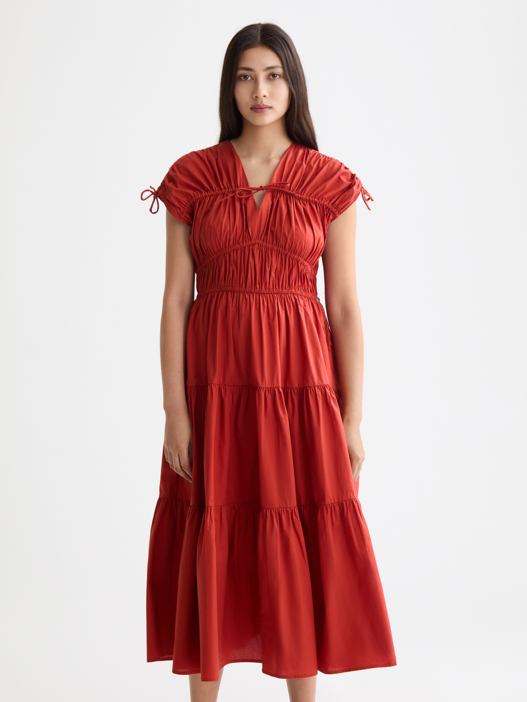 Gathered midi dress with tied details