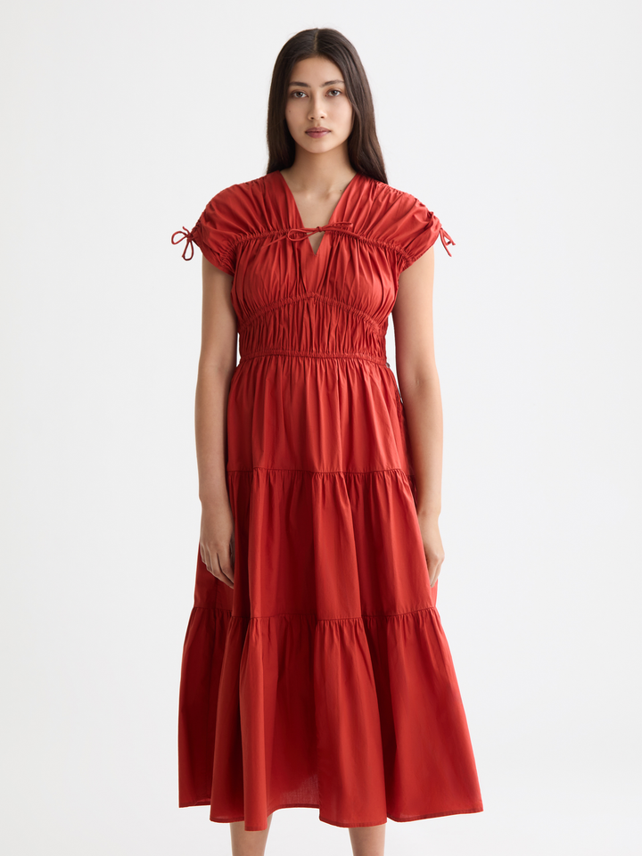 Gathered midi dress with tied details