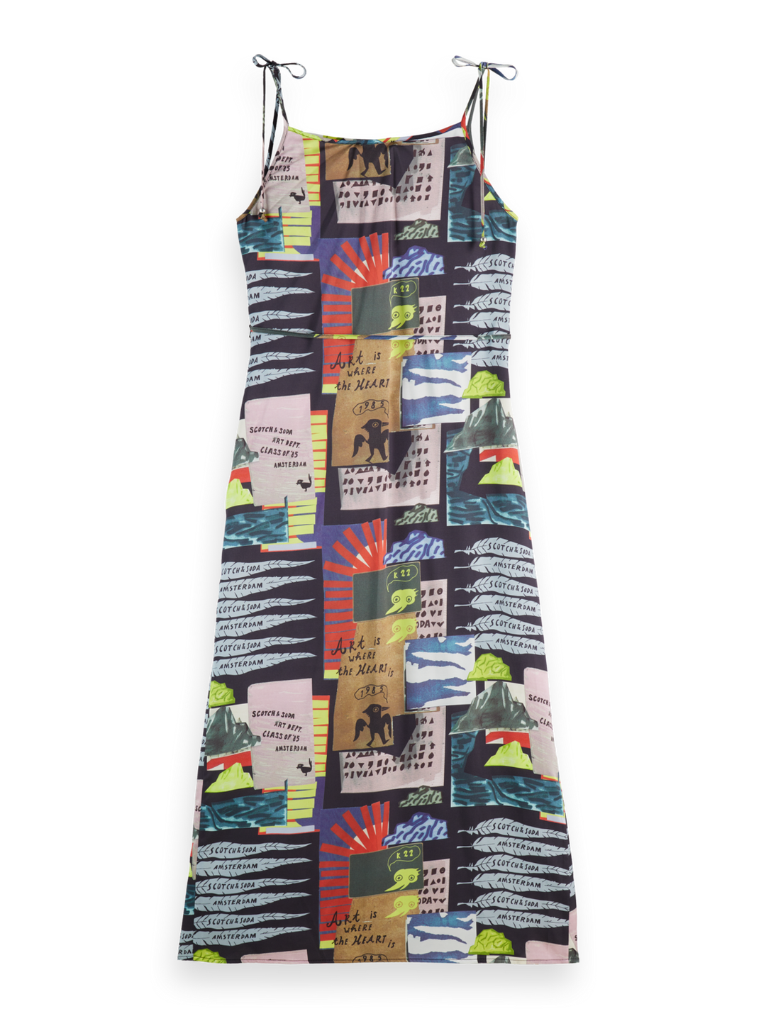 Midi slip dress with tied straps and draped waist