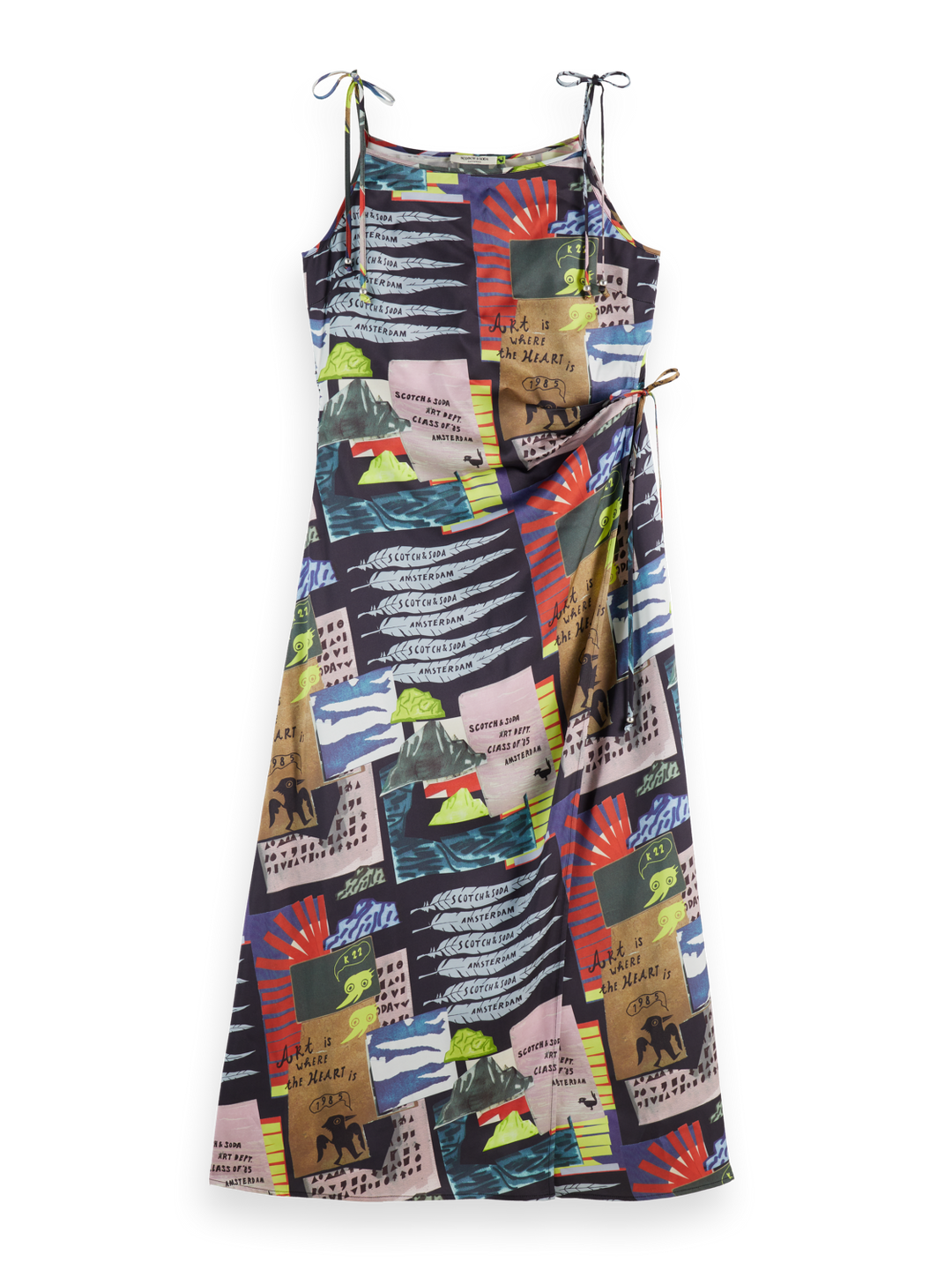 Midi slip dress with tied straps and draped waist