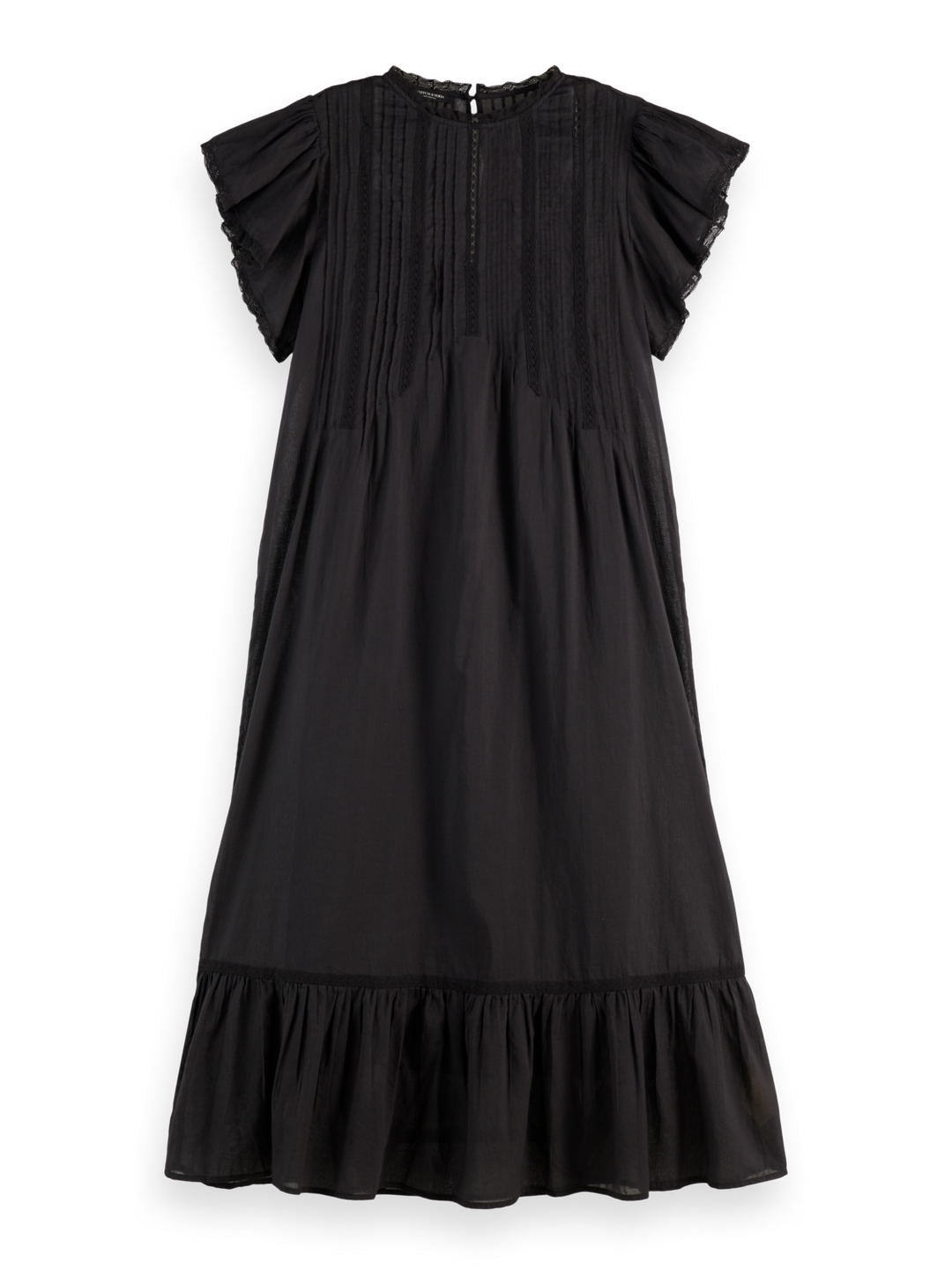 Maxi dress with pleated lace details