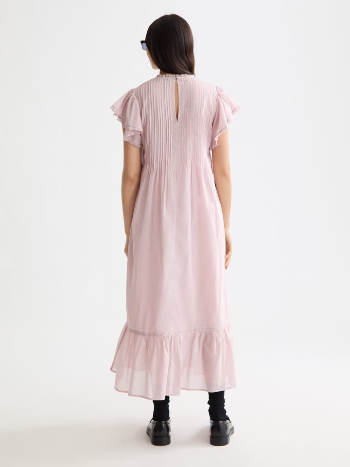 Maxi dress with pleated lace details