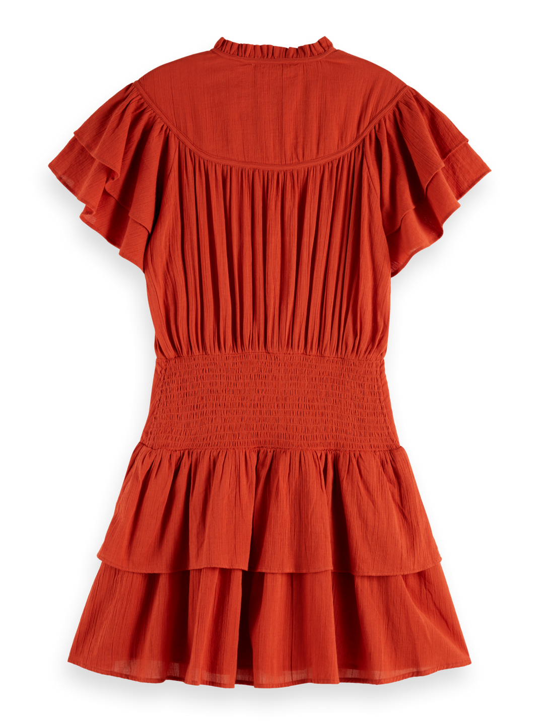 Ruffled mini dress with gathered waist