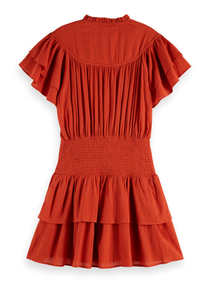 Ruffled mini dress with gathered waist